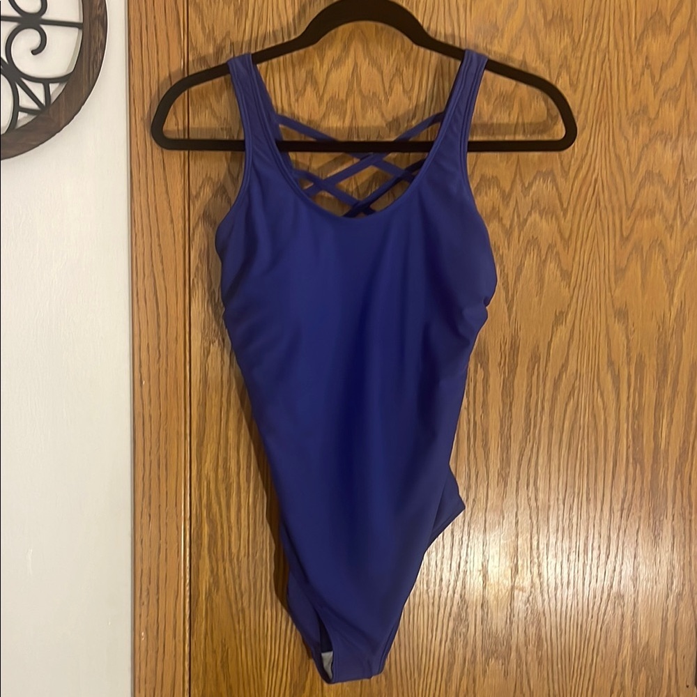 Blue One-Piece Swimsuit with Crisscross Back